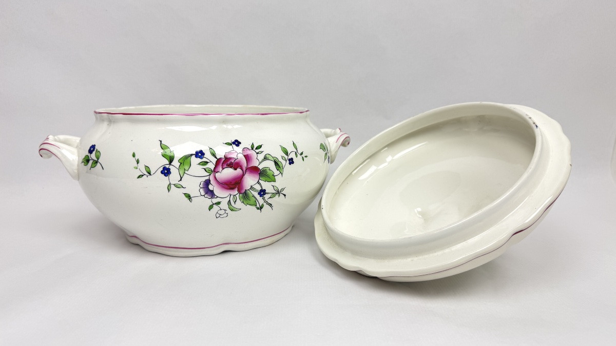 Boch Frères, La Louvière, Soup Tureen With Floral Decoration-photo-3