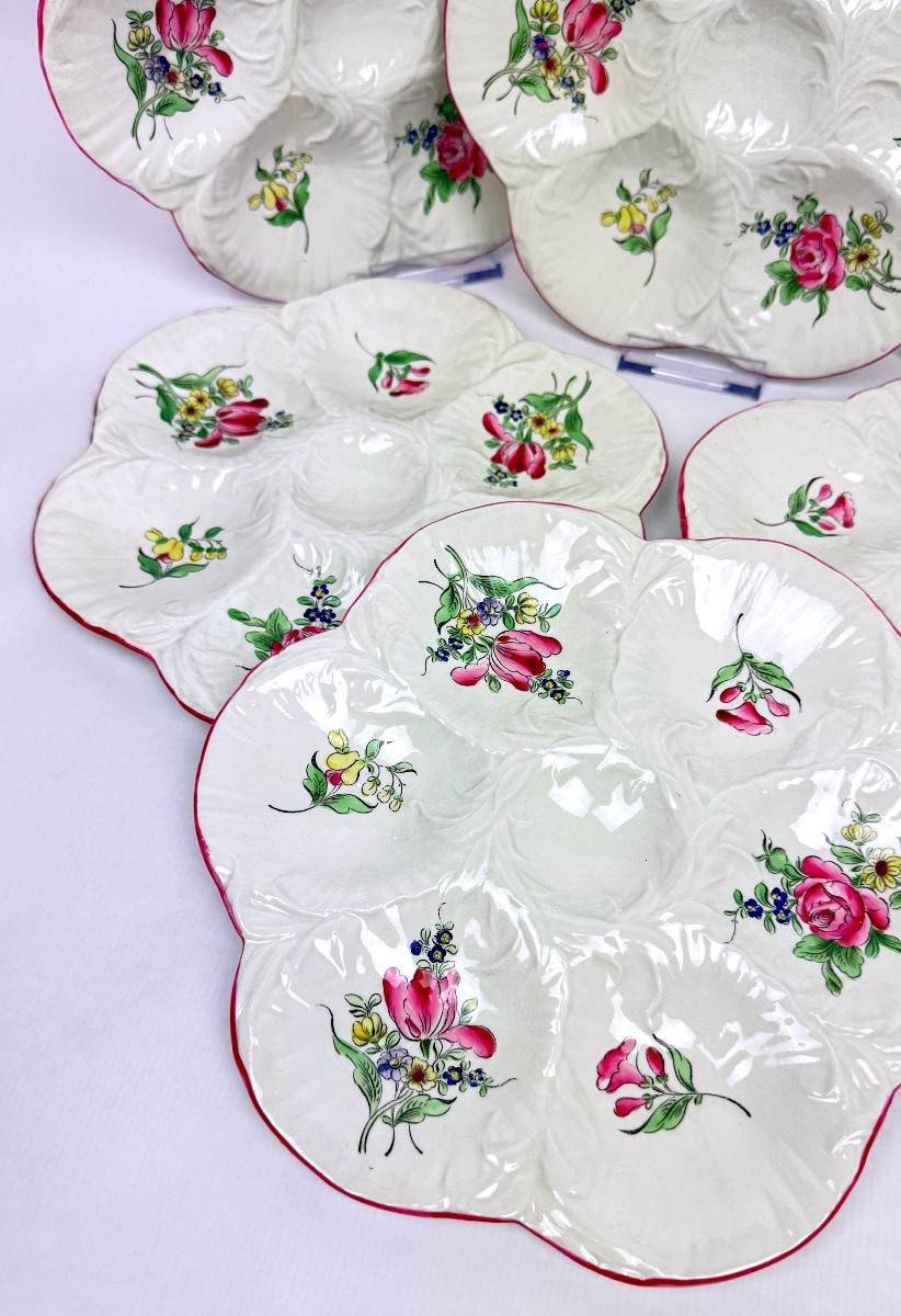 Lunéville, Keller et Guérin, suite de 6 assiettes à huitres modèle Réverbère-photo-2
