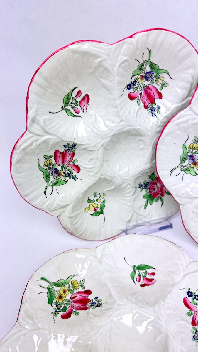 Lunéville, Keller et Guérin, suite de 6 assiettes à huitres modèle Réverbère-photo-4