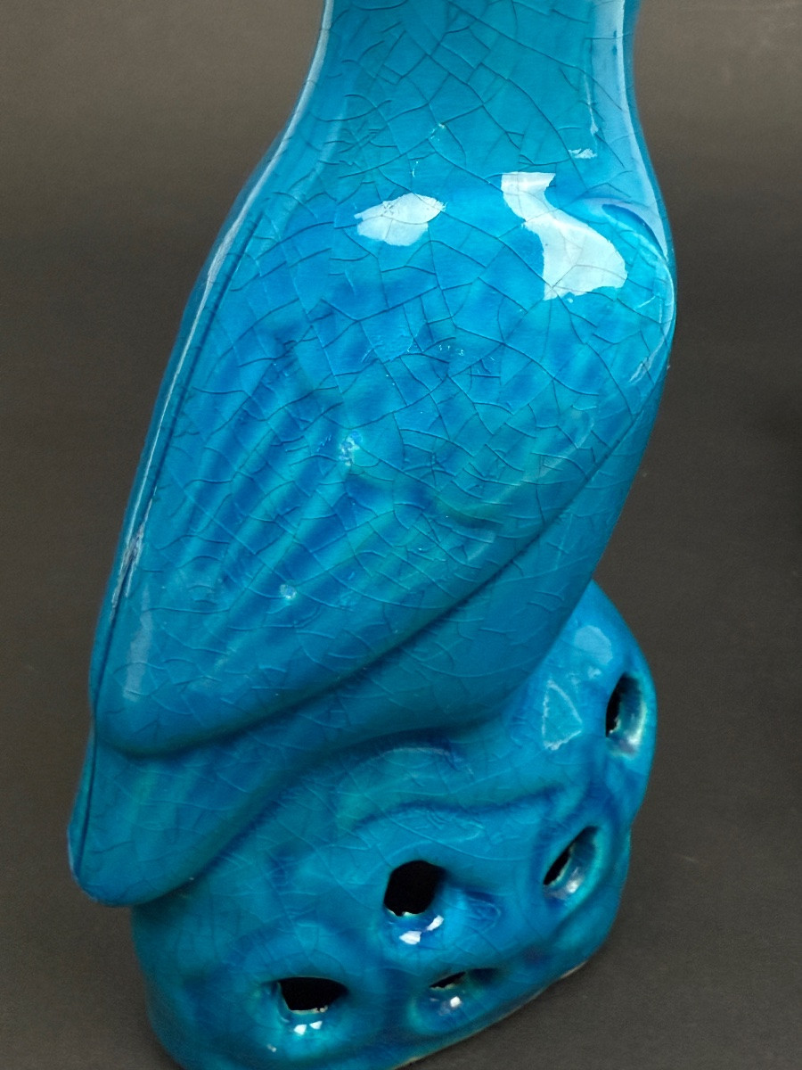 Pair Of Blue Chinese Porcelain Parakeets-photo-5