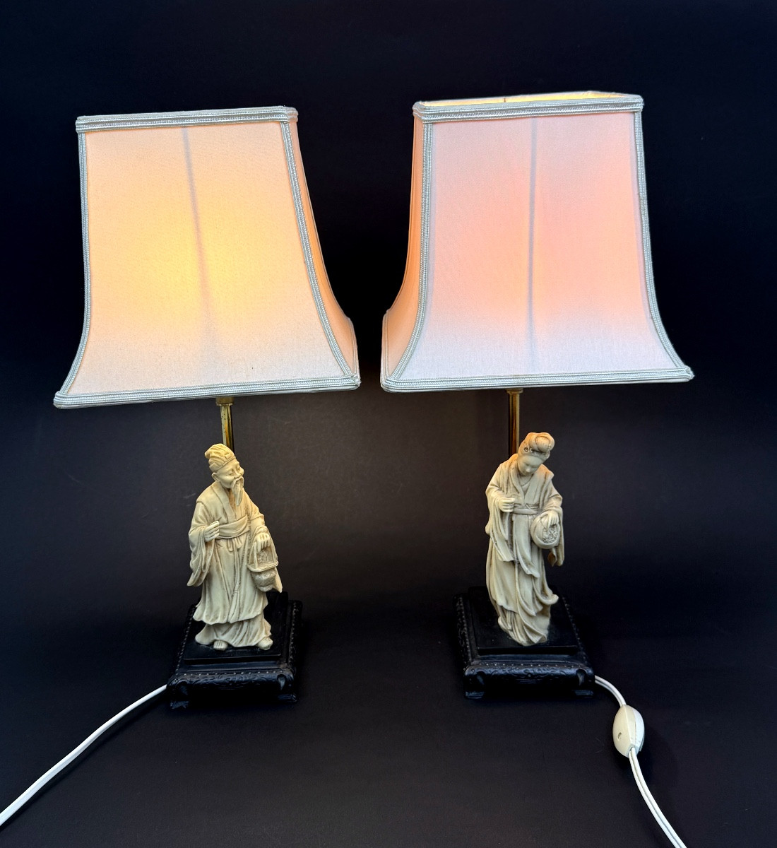 Pair Of Resin Bedside Lamps