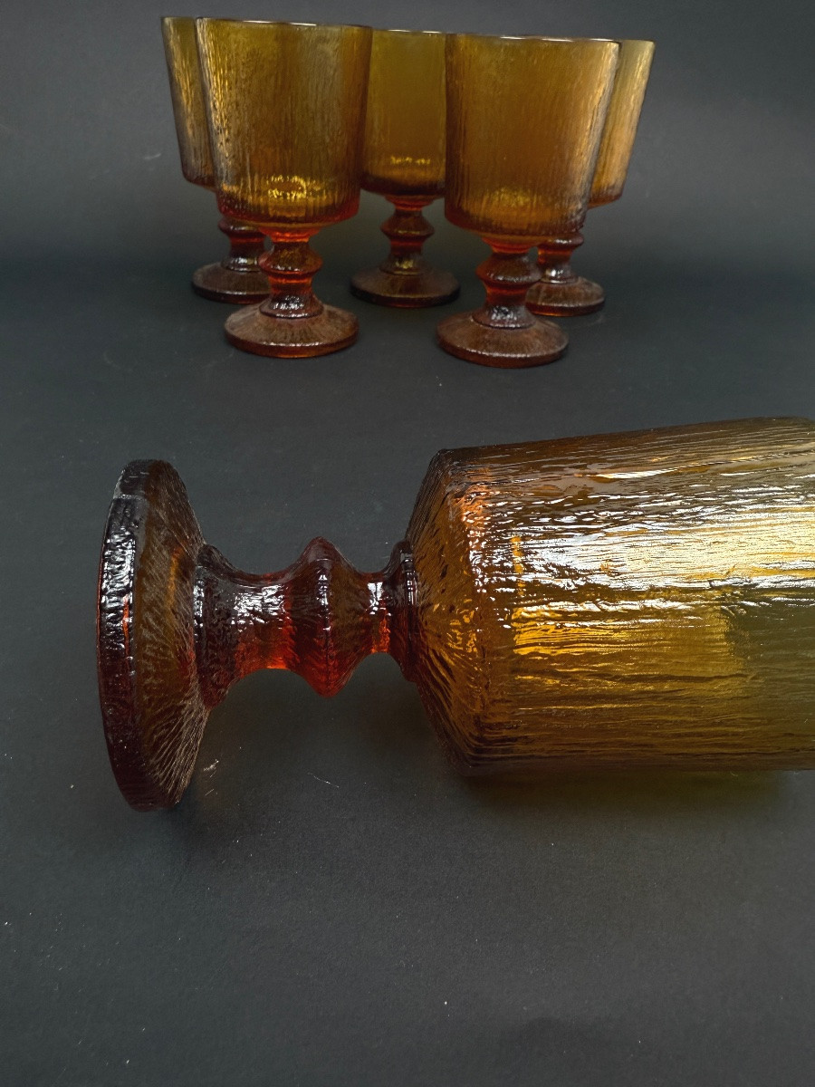 Set Of 6 Amber Glasses From The 70s-photo-4