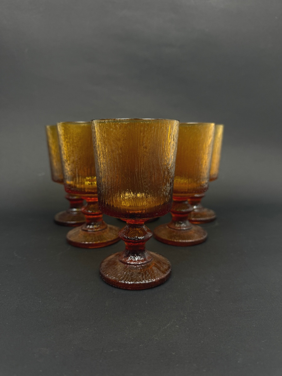 Set Of 6 Amber Glasses From The 70s