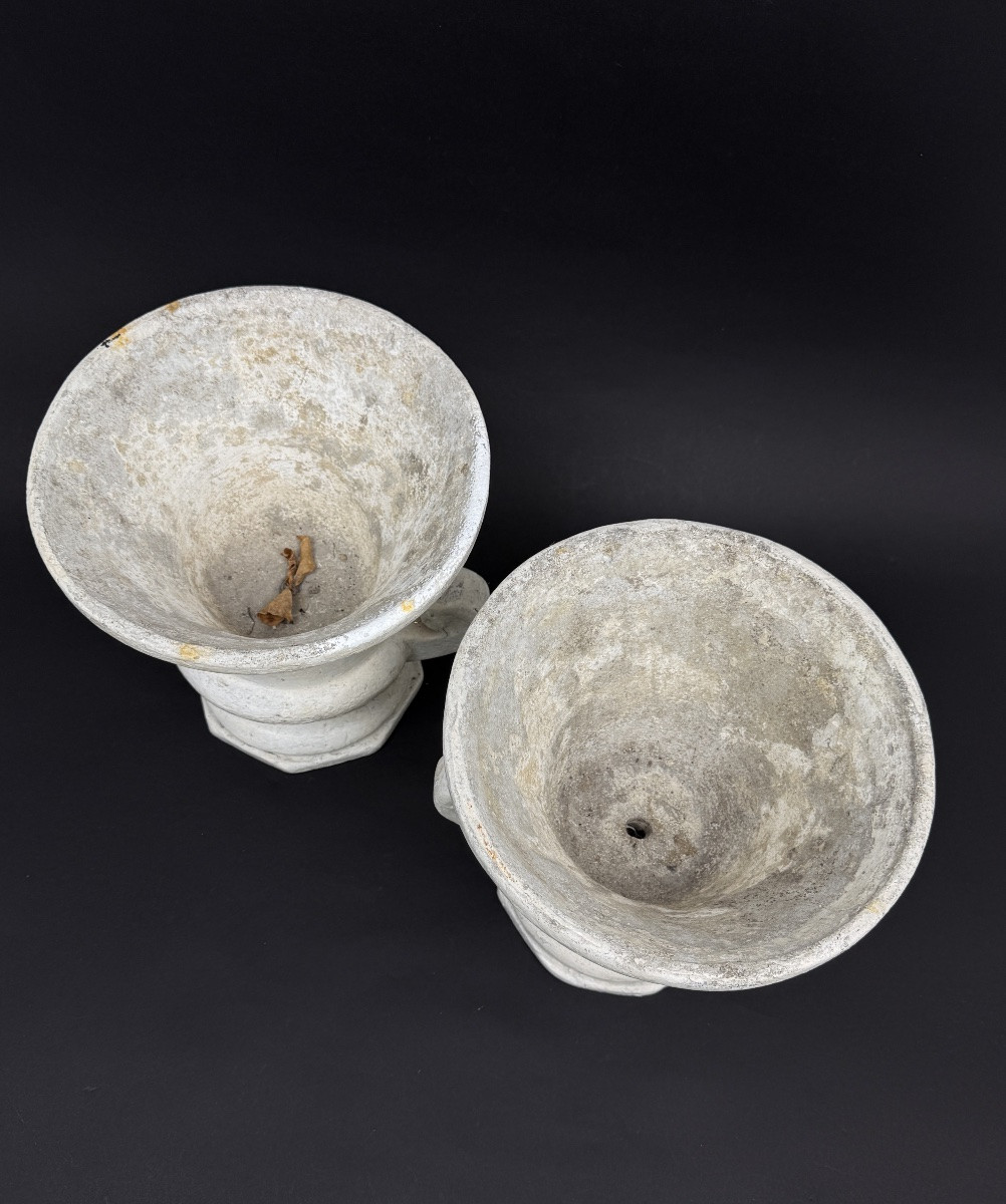 Pair Of Greek-style Terracotta Pots With White Patina-photo-3