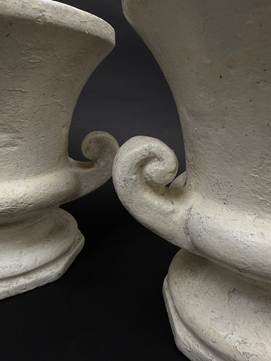 Pair Of Greek-style Terracotta Pots With White Patina-photo-4