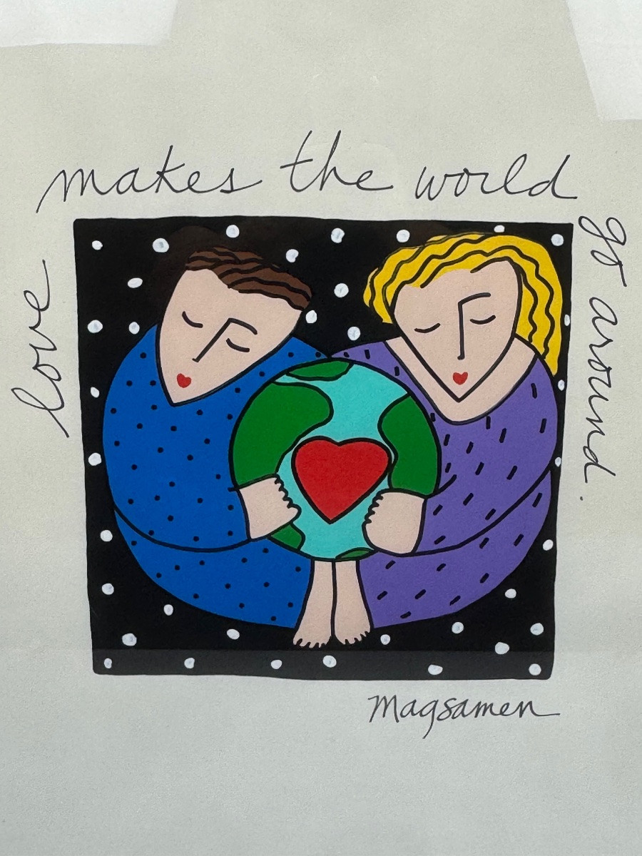Sandra Magsamen, dessin original 54 X 79 "Love makes the world go around" circa 1990-photo-7