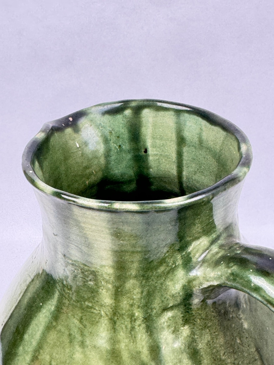 Maryvonne Zollinger Large Green Glazed Ceramic Jug-photo-3