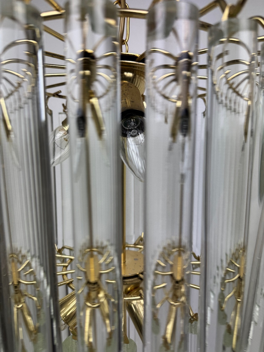 Giesse Senago, 3 Row Chandelier, Dlg Venini Crystal Tubes-photo-6