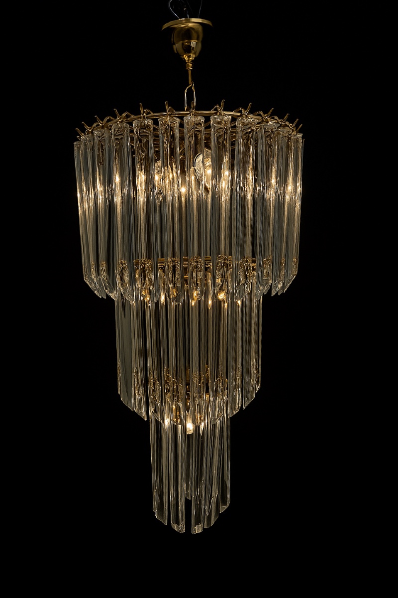 Giesse Senago, 3 Row Chandelier, Dlg Venini Crystal Tubes-photo-8