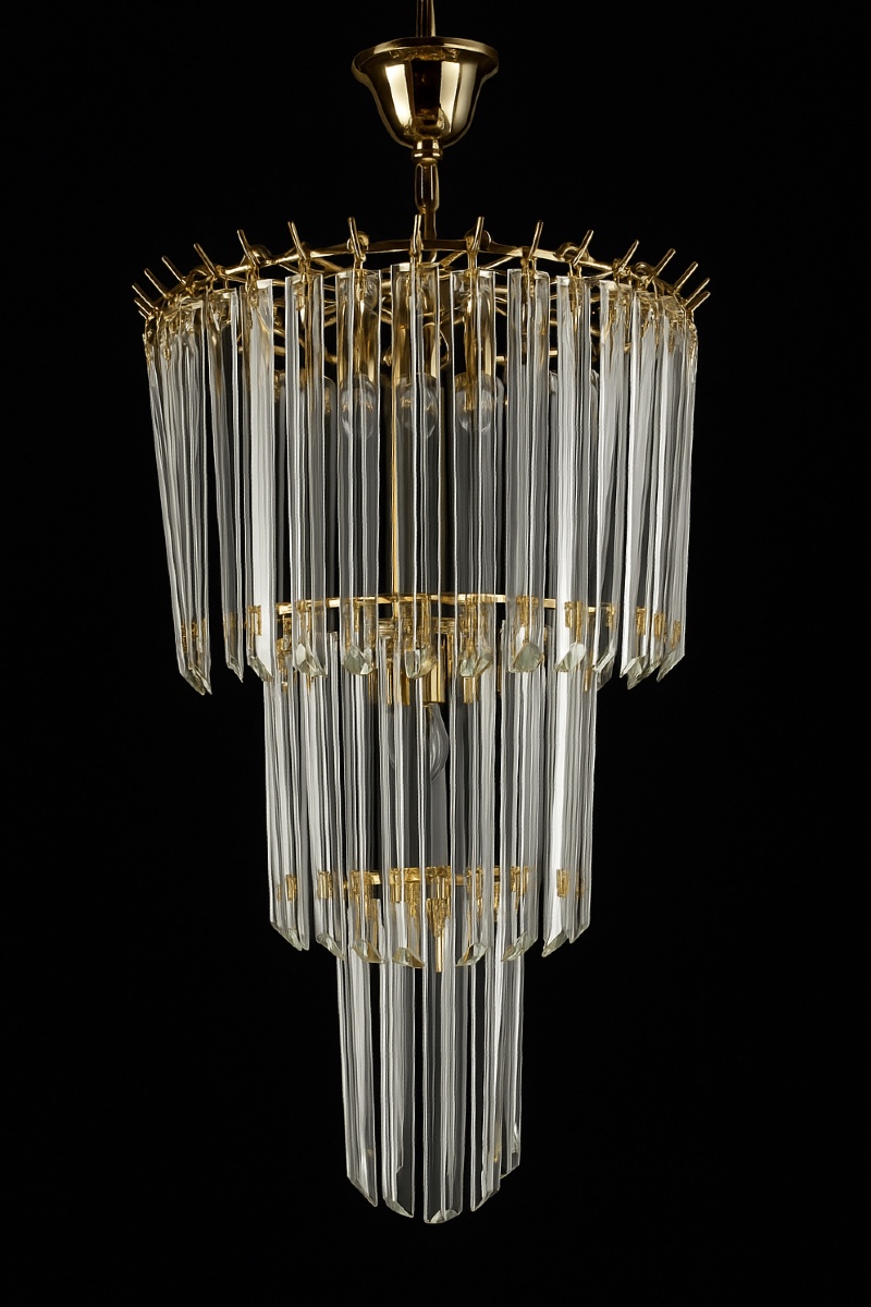 Giesse Senago, 3 Row Chandelier, Dlg Venini Crystal Tubes