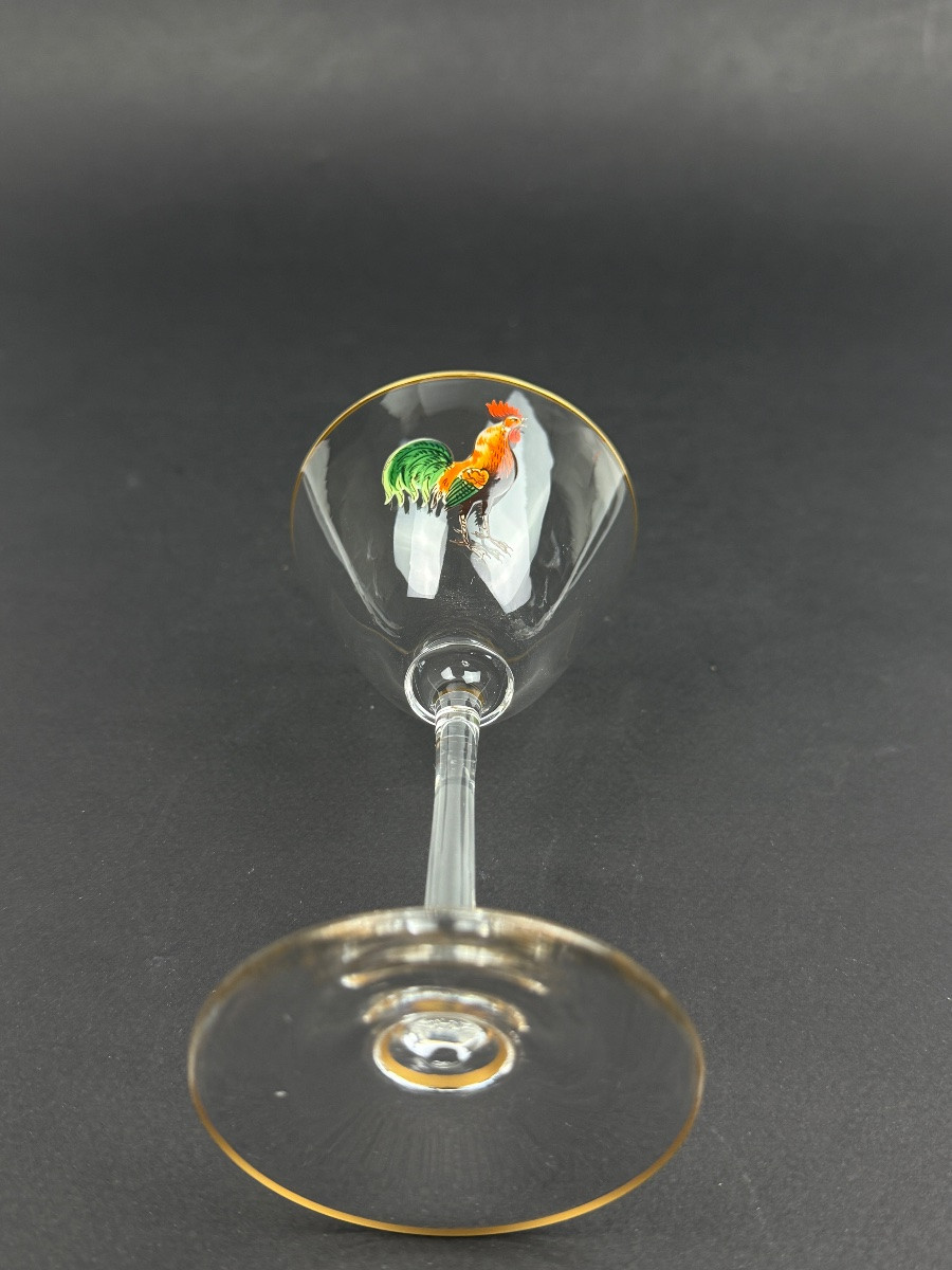 Suite De 4 Verres à Porto, à Cherry Dorflinger, Coq émaillé-photo-3