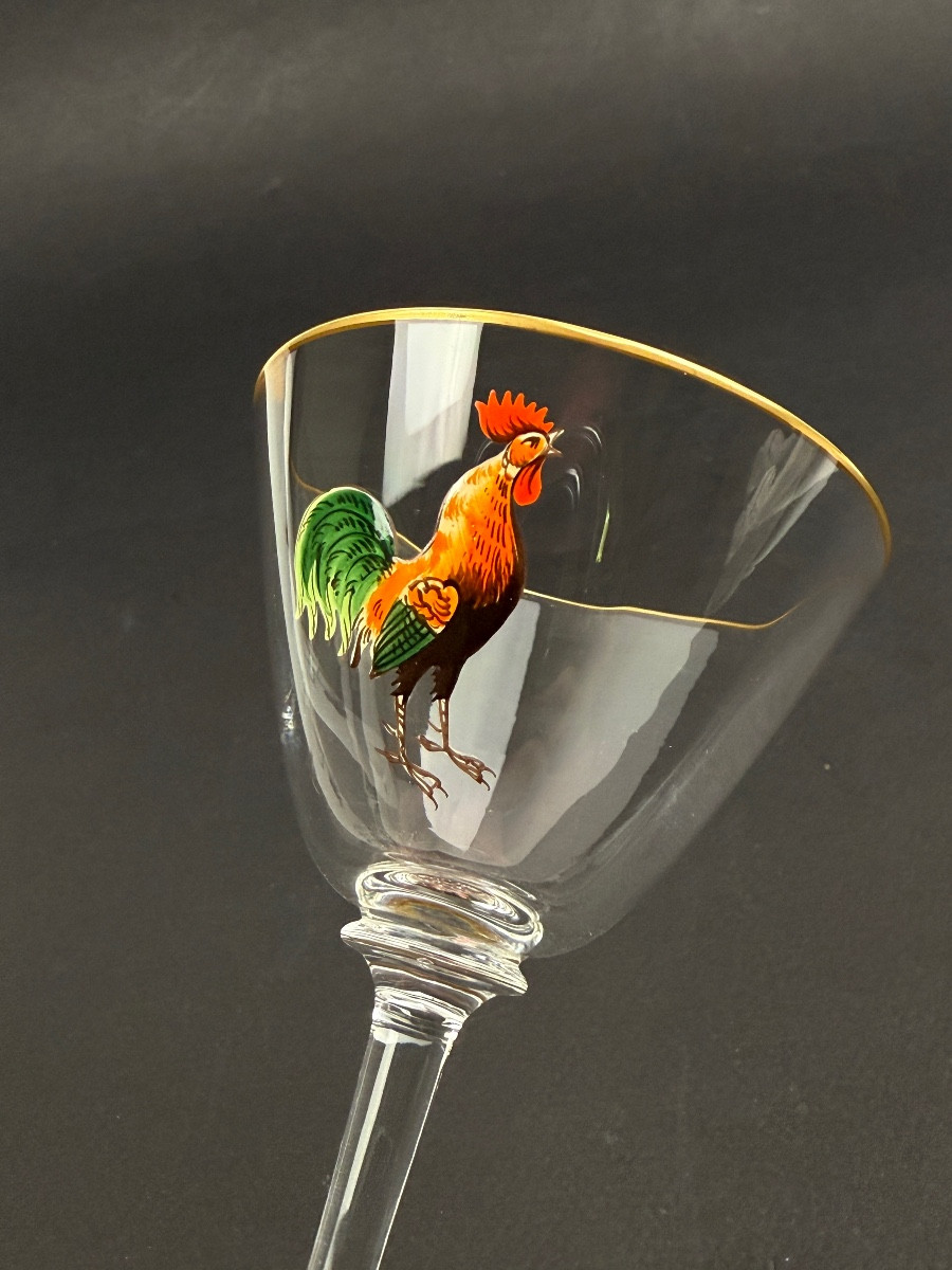 Suite De 4 Verres à Porto, à Cherry Dorflinger, Coq émaillé-photo-1
