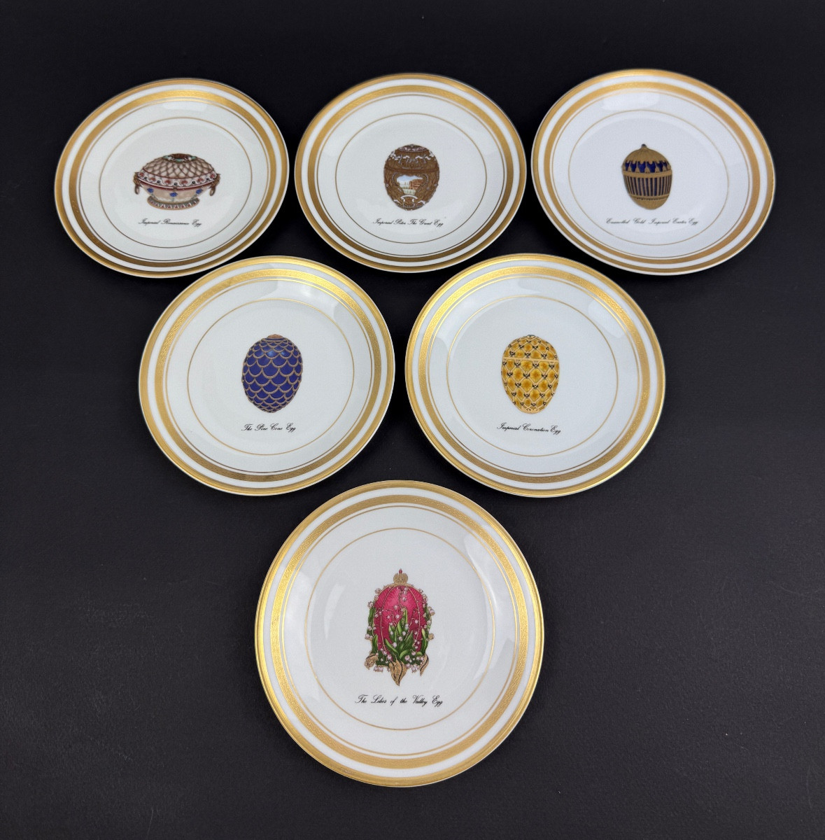 Fabergé, suite de 6 assiettes à dessert ou à thé en porcelaine de Limoges 