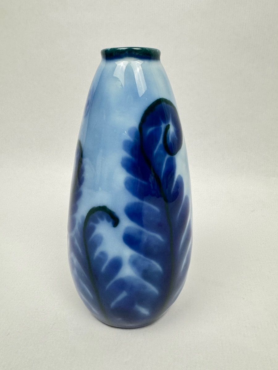Tharaud Limoges – Vase bleu décor flambé n°5 décor de fougères-photo-2