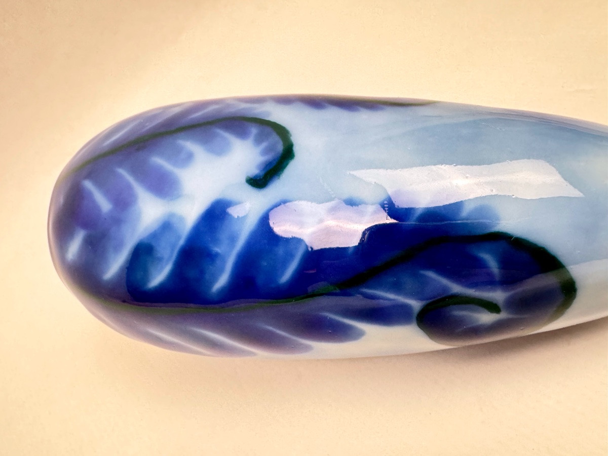 Tharaud Limoges – Vase bleu décor flambé n°5 décor de fougères-photo-2