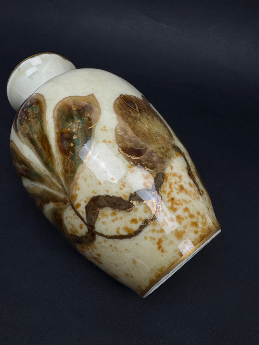 Tharaud Limoges – Vase en porcelaine de Limoges édécor de feuilles de marronnier-photo-4