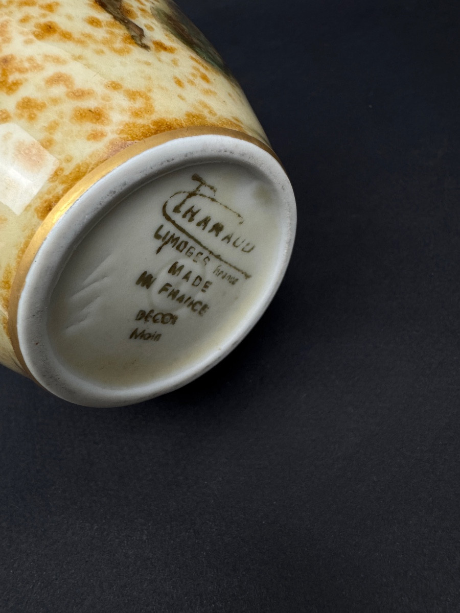 Tharaud Limoges – Vase en porcelaine de Limoges édécor de feuilles de marronnier-photo-4
