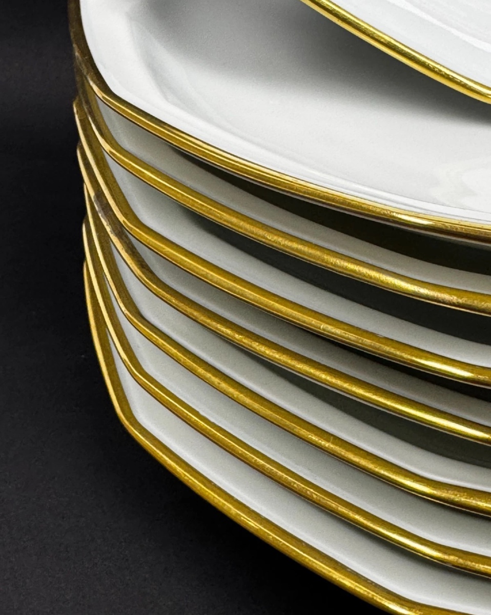 Suite de 6 assiettes creuses en porcelaine de Limoges par Bernardaud – Modèle  Bertille-photo-4