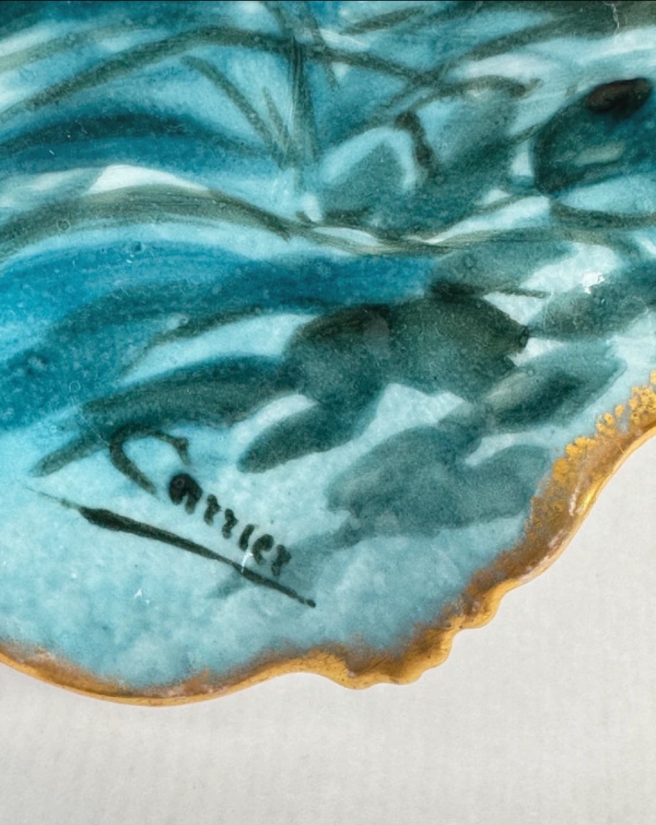 Pair Of Decorative Plates Gda Limoges – Kingfisher – Signed Carrier-photo-4