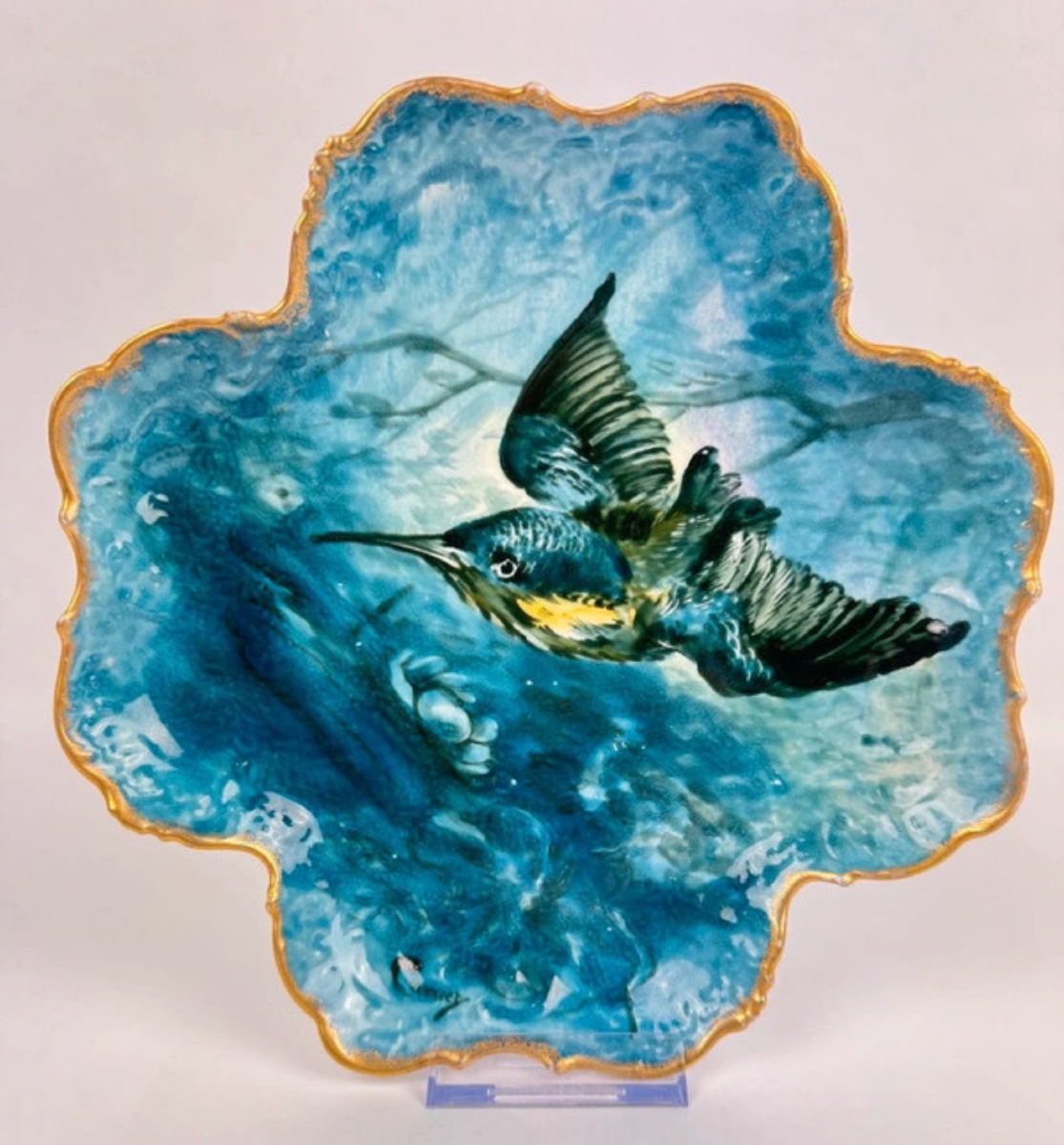 Pair Of Decorative Plates Gda Limoges – Kingfisher – Signed Carrier-photo-5