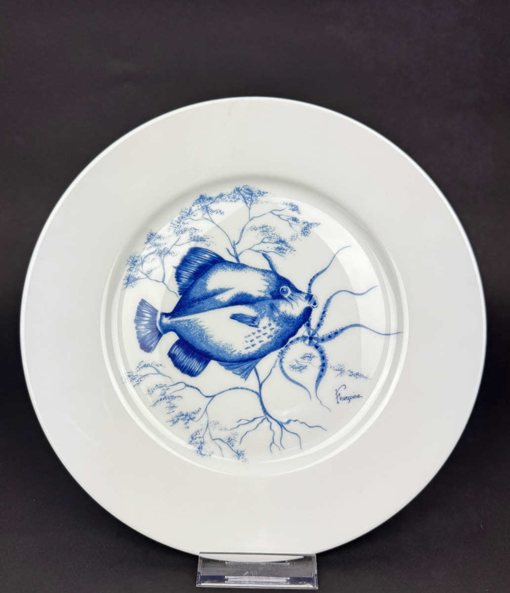 Jammet-Seignolles Service de 6 assiettes plates à Poissons stylisés – Limoges 1977-photo-2