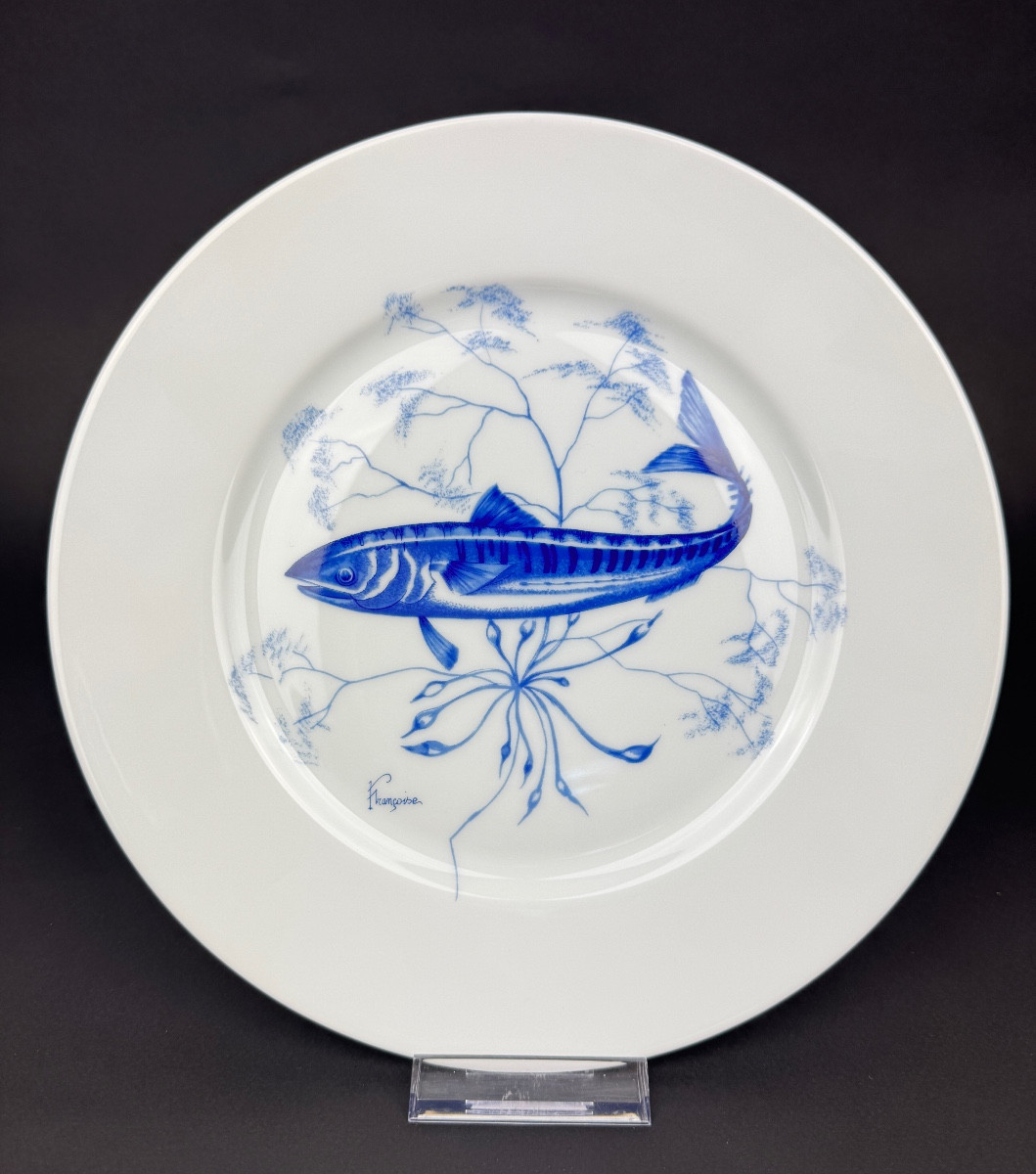 Jammet-Seignolles Service de 6 assiettes plates à Poissons stylisés – Limoges 1977-photo-4