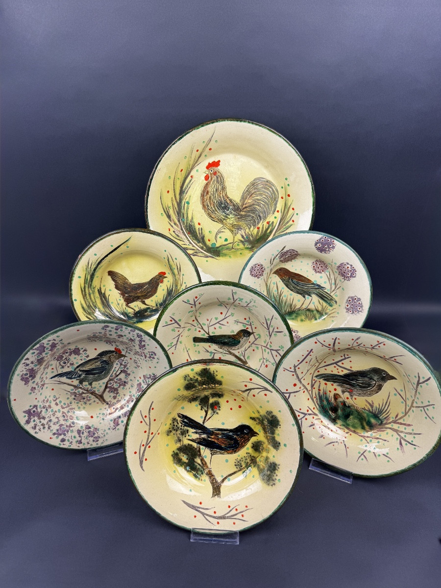 Service de table  Eusebio Costa Diaz – faïence catalane à décor d’oiseaux – vers 1950