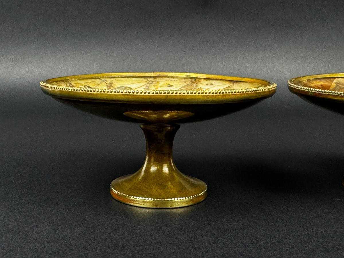 Paire de coupelles, baguiers Napoléon III – Ailes de papillons , monture en laiton-photo-4