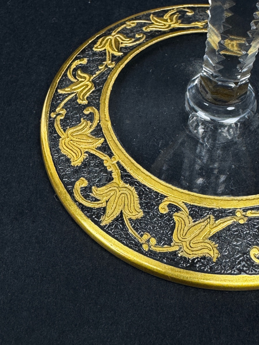 Set Of 8 Saint-louis Gilt Crystal Champagne Glasses – Callot Model – Circa 1925-photo-3