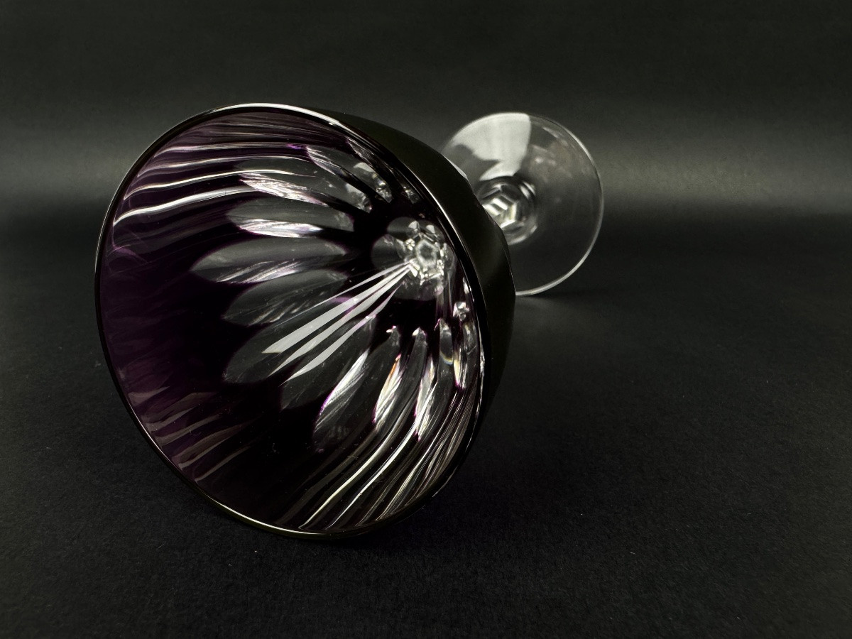 Pair Of Prune Overlay Crystal Roemer Wine Glasses – Baccarat – Cassino Model – 1950/1970-photo-3