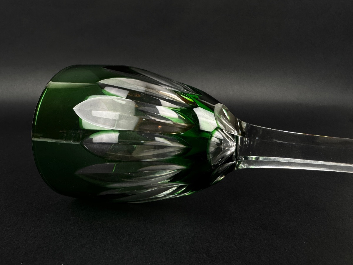 Pair Of Green Overlay Crystal Roemer Wine Glasses – Baccarat – Cassino Model – 1950/1970-photo-3