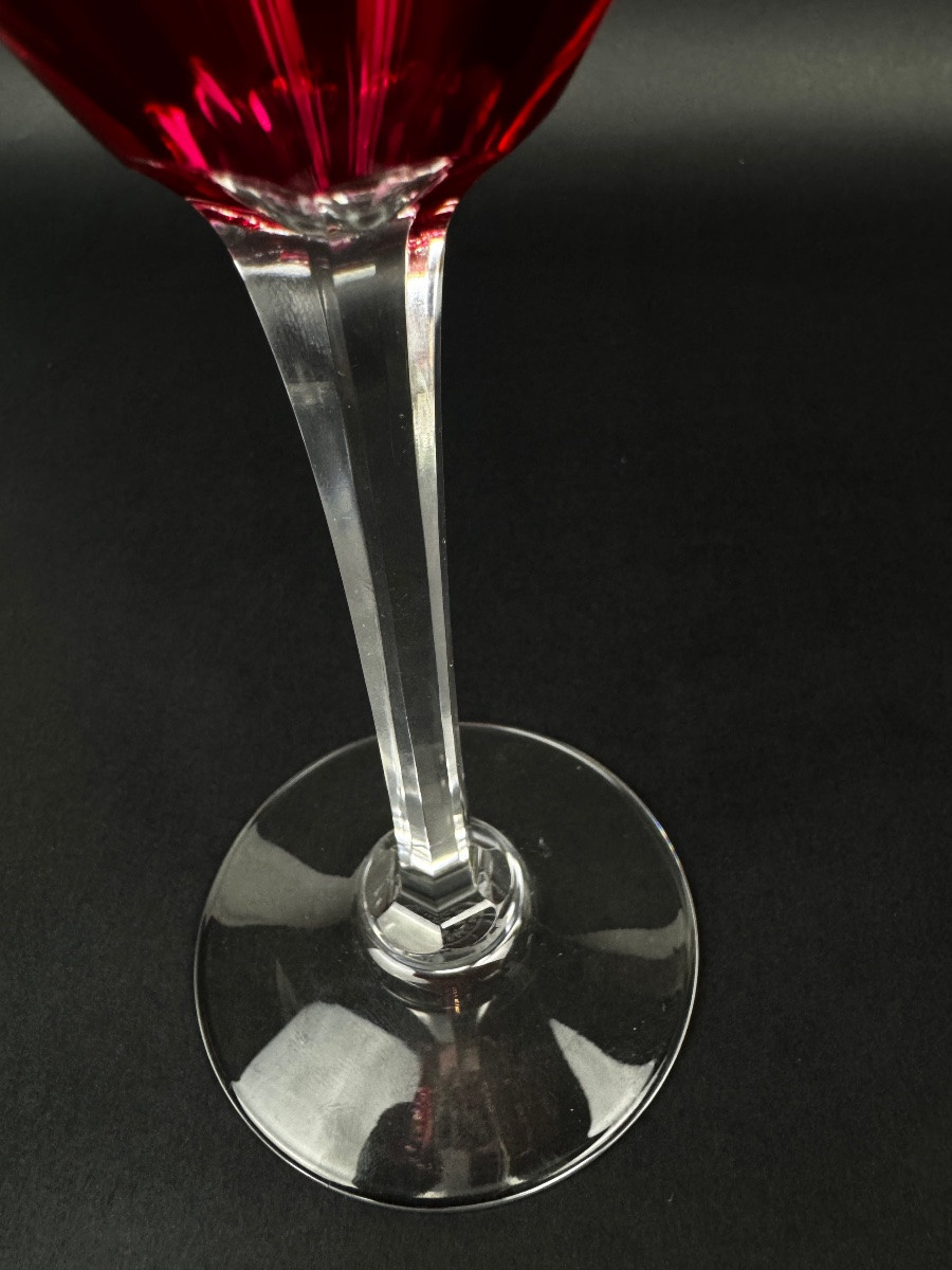 Paire de verres à vin Baccarat – Modèle Cassino – Cristal framboise taillé – 19 cm-photo-4