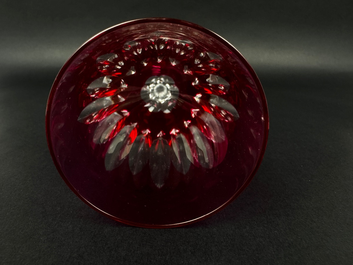 Paire de verres à vin Baccarat – Modèle Cassino – Cristal framboise taillé – 19 cm-photo-2