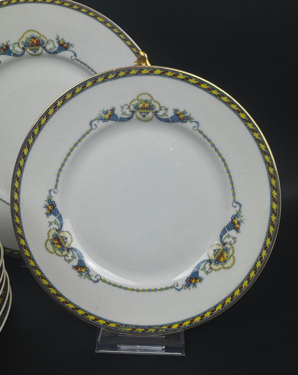 Bernardaud Limoges Porcelain Dessert Service With Dish And 12 Plates -photo-2