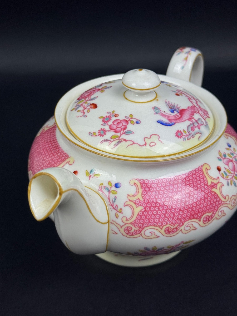 Minton, service à thé, 6 tasses et 3 pièces de forme, pink cockatrice, oiseau de Paradis rose -photo-4