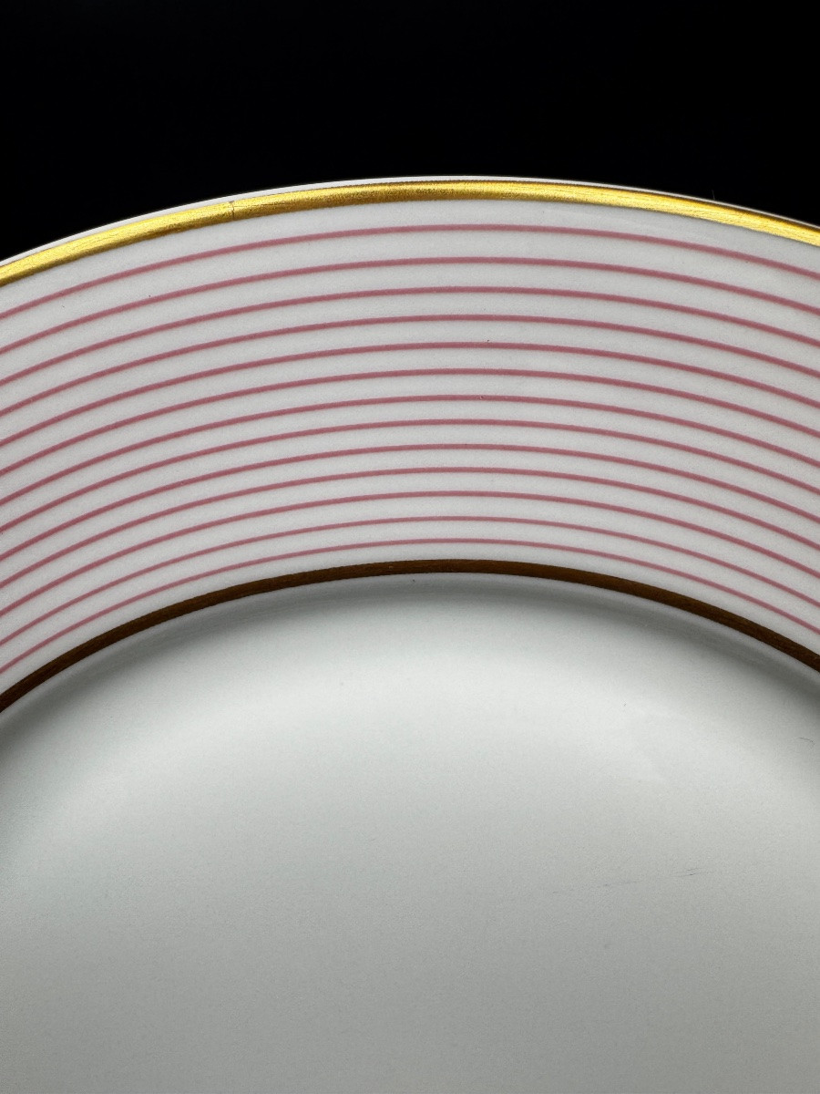 Raynaud, Set Of 8 Limoges Porcelain Dinner Plates – Mille-raies Model – 24.5 Cm-photo-3