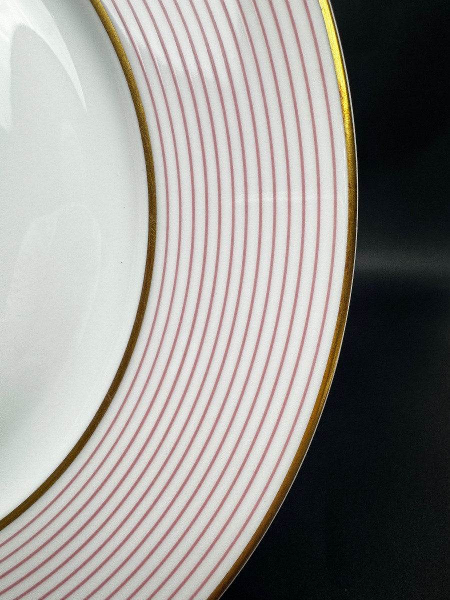 Raynaud, Set Of 8 Limoges Porcelain Dinner Plates – Mille-raies Model – 24.5 Cm-photo-4