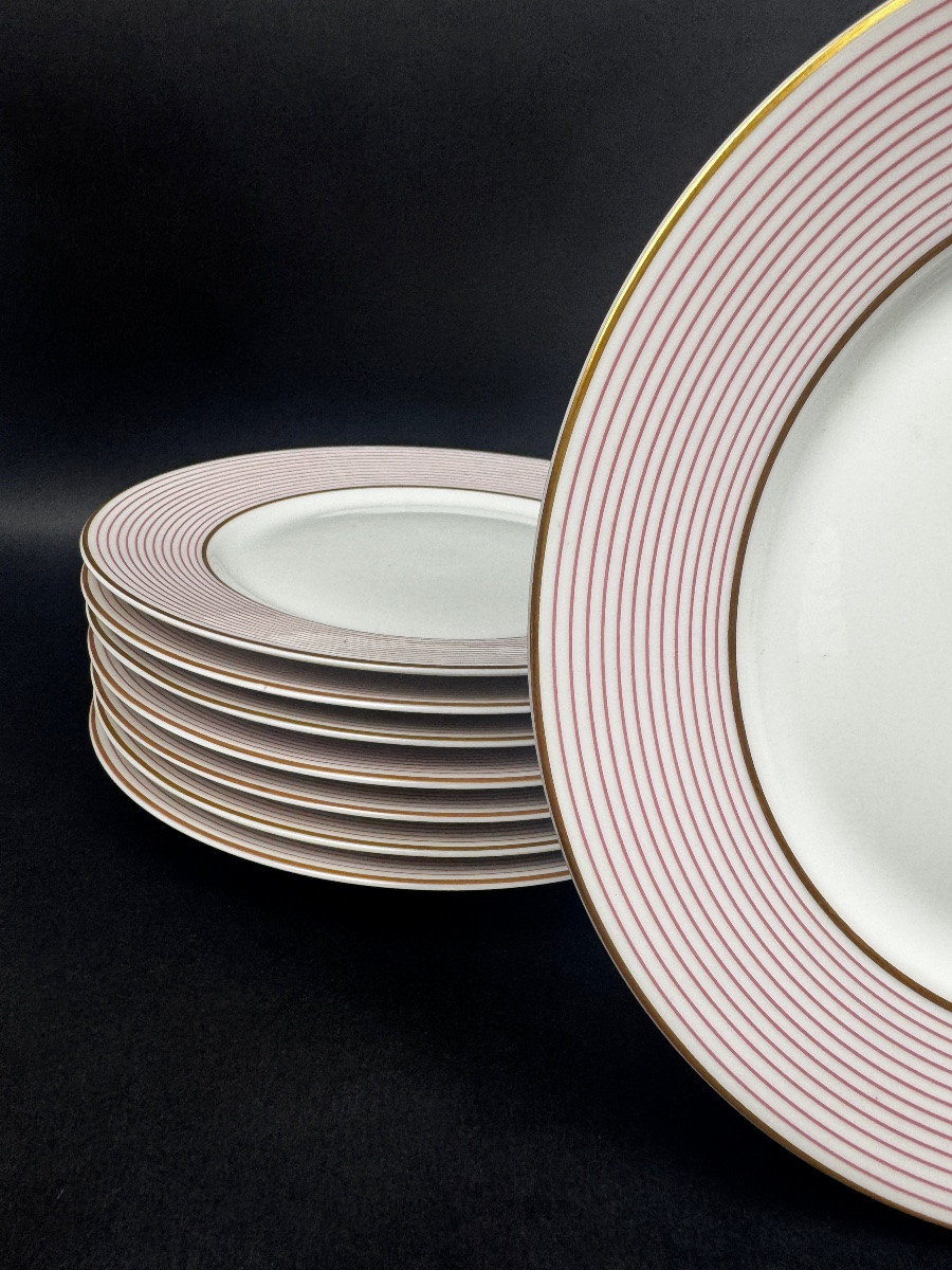 Raynaud, suite de 8 assiettes à entremets en porcelaine de Limoges – Modèle Mille-Raies - 22,5 -photo-2