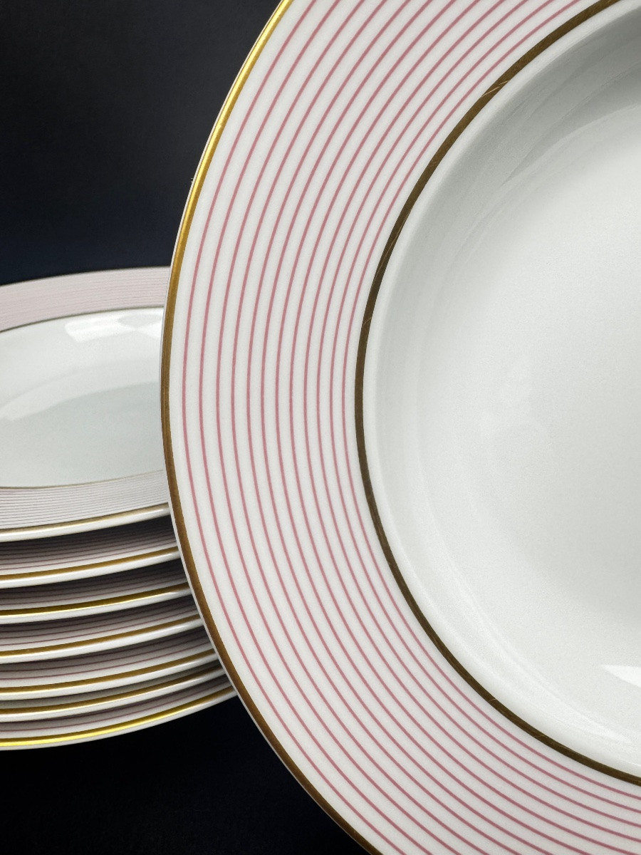 Raynaud, suite de 8 assiettes à soupe  en porcelaine de Limoges – Modèle Mille-Raies -photo-3