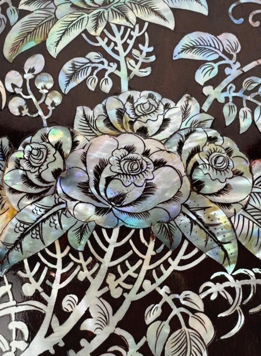 Round Rosewood And Mother-of-pearl Box, Indochina, Late 19th Century, Floral And Bird Decoration-photo-2