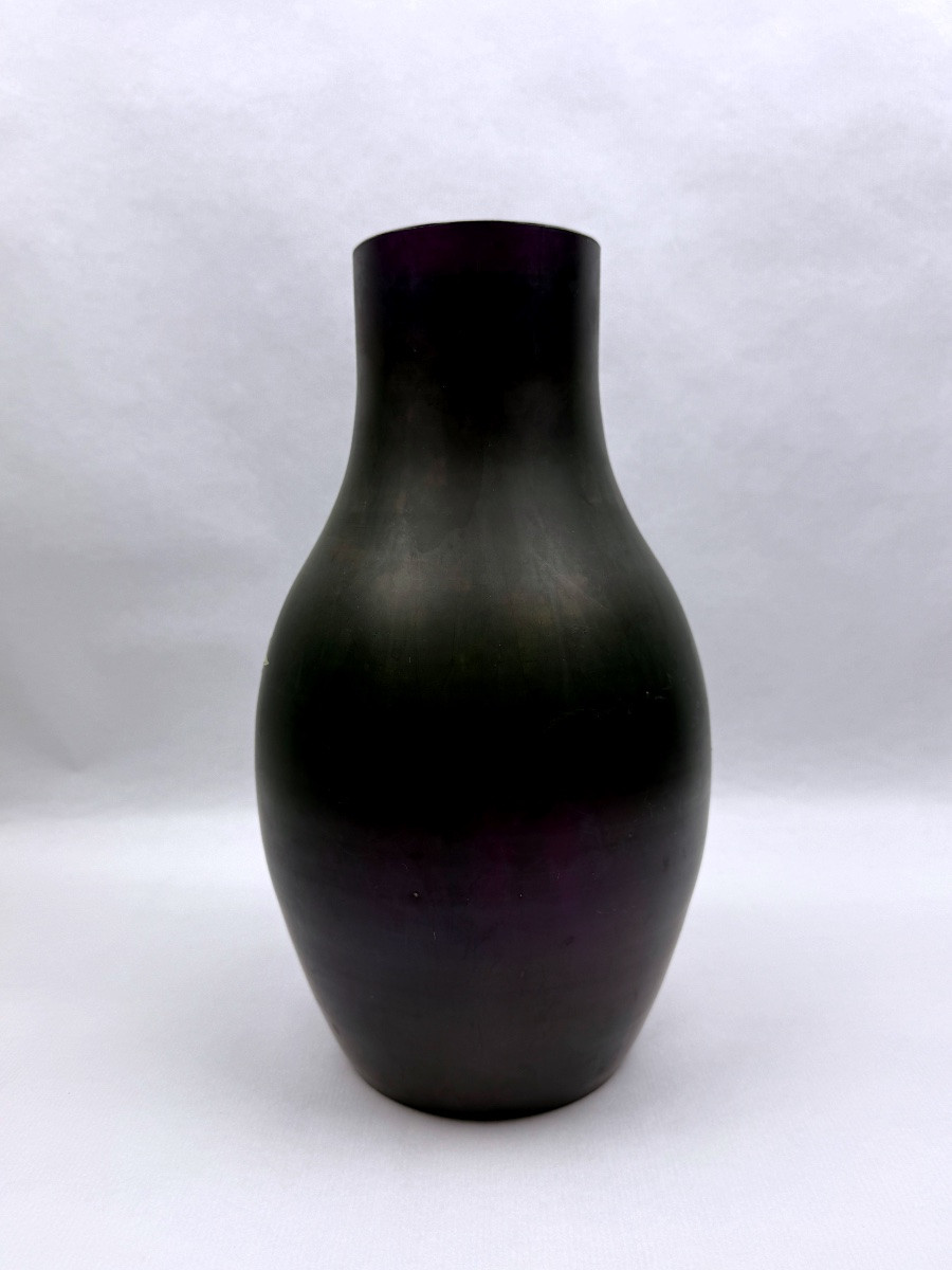 Ferdinand Von Poschinger, grand vase en verre irisé à col renflé et décor émaillé-photo-4