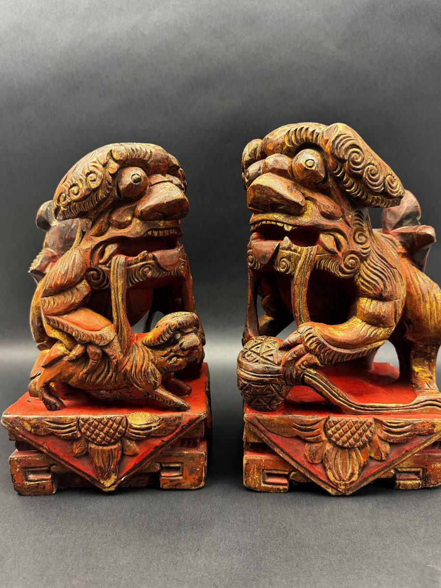 China, Pair Of Fo Dogs, Guardian Lions-photo-2