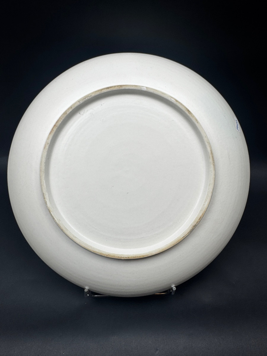 André Baud, Vallauris, large plat en céramique émaillée blanc et bleu  à décor abstrait c. 1955-photo-4