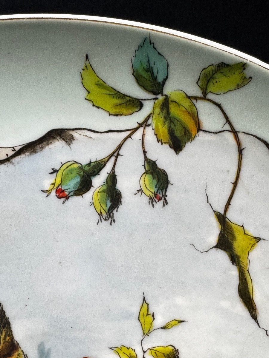 Large Limoges Porcelain Dish With Branched Birds-photo-5