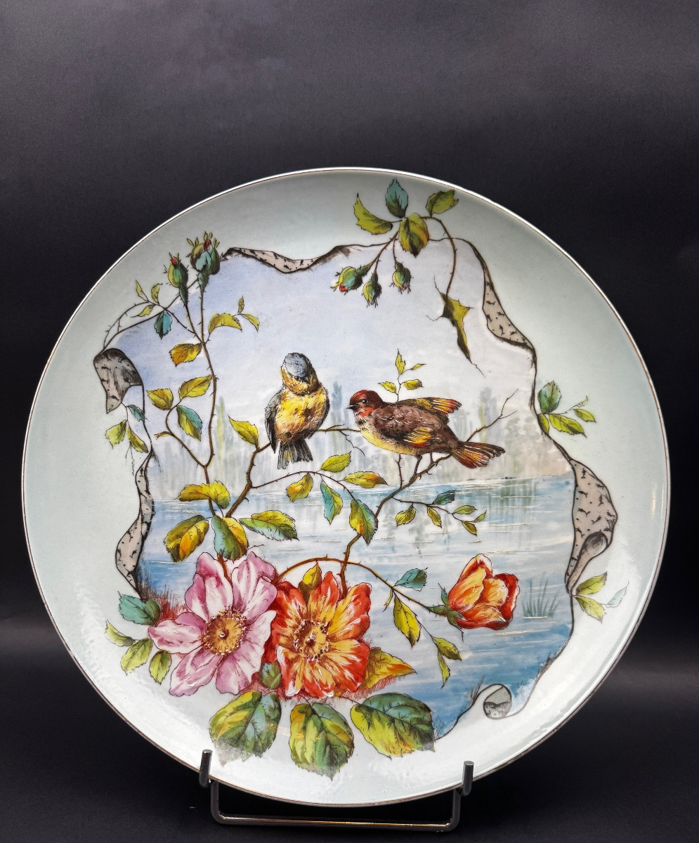 Large Limoges Porcelain Dish With Branched Birds