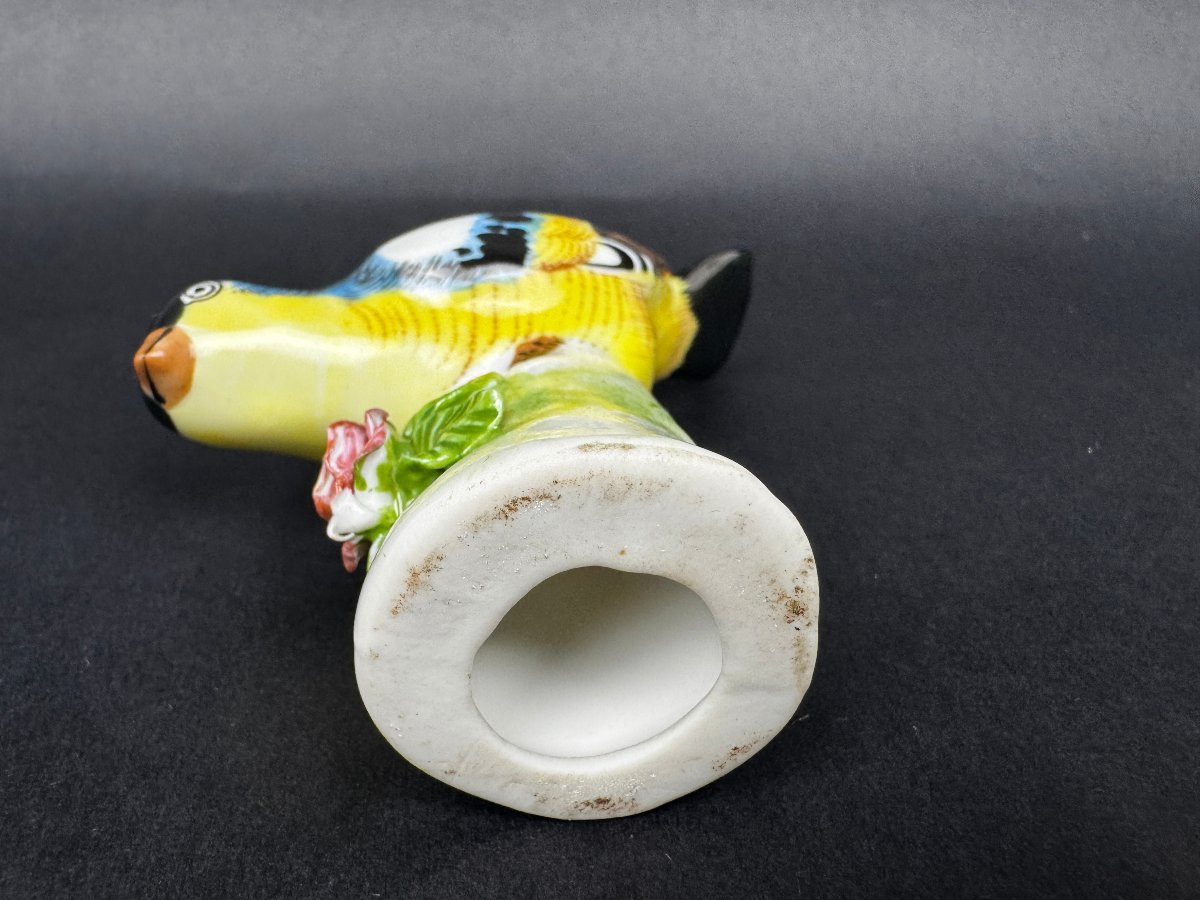Figurine porcelaine oiseau polychrome sur socle fleuri vintage-photo-4