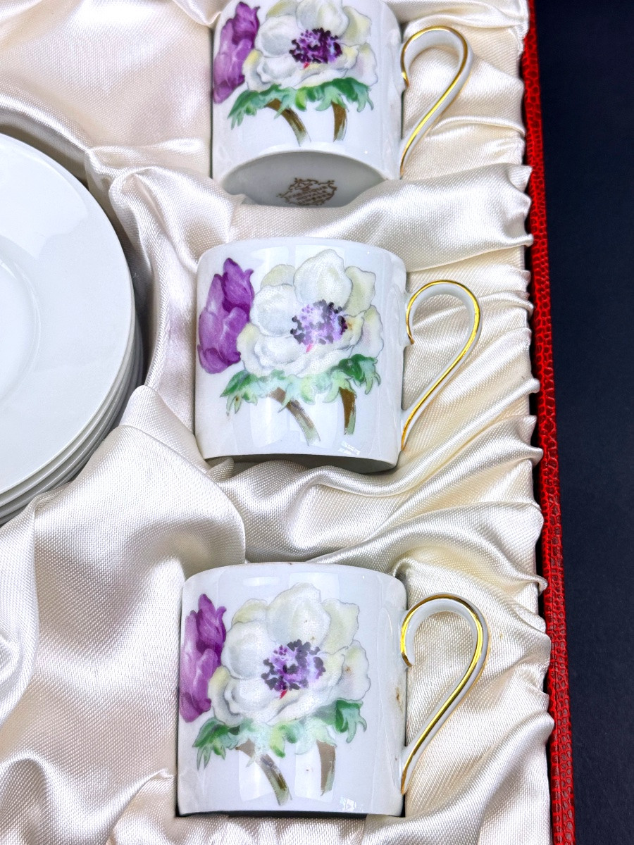Coffret de 6 tasses a café en  porcelaine de  Limoges Ancienne Fabrique Royale-photo-3