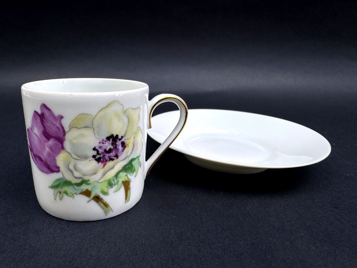 Coffret de 6 tasses a café en  porcelaine de  Limoges Ancienne Fabrique Royale-photo-4
