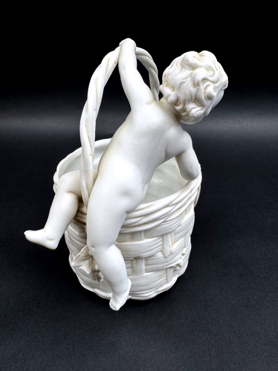 Thuringia Biscuit Porcelain Basket With Putto Decoration, 19th Century-photo-3