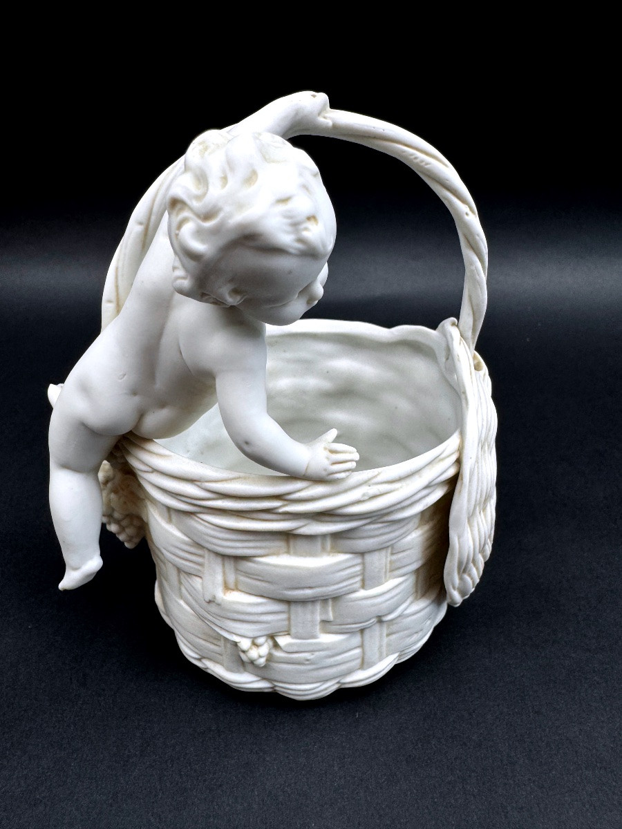 Thuringia Biscuit Porcelain Basket With Putto Decoration, 19th Century-photo-4